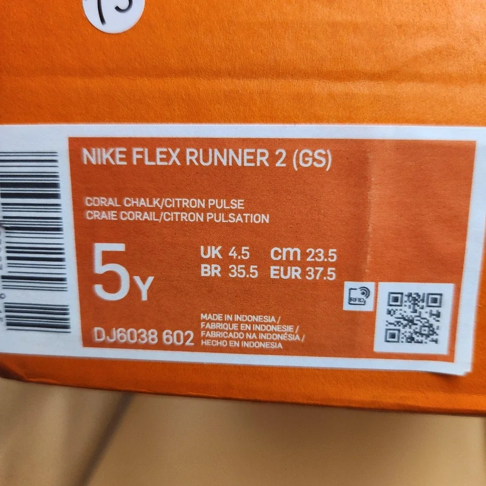 Nike Flex Runner 2 Shoes Youth Size‎ 5Y Coral Chalk Slip On Running DJ6038-602